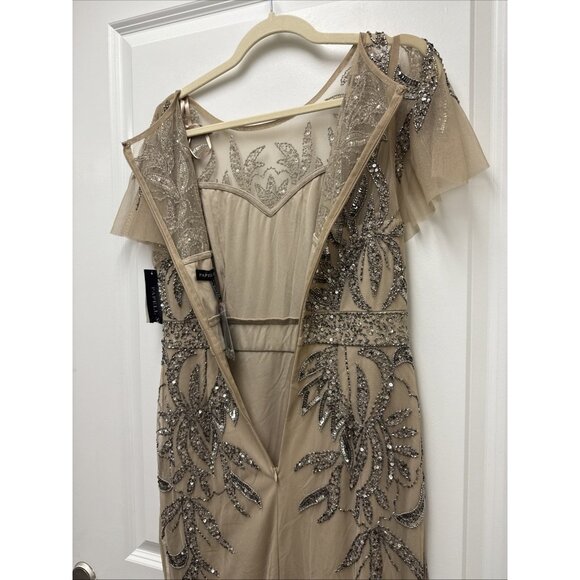 Papell Studio Size 6 Beige Formal Sequin Beaded Formal Dress Cocktail Gown NWT - Picture 12 of 16